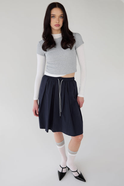 PLEATED DRAWSTRING MIDI SKIRT