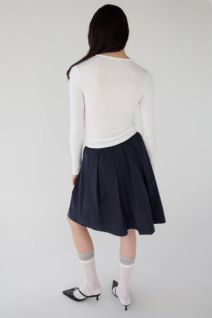 PLEATED DRAWSTRING MIDI SKIRT