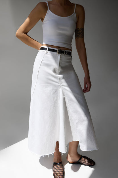 RAW HEM MIDI SKIRT