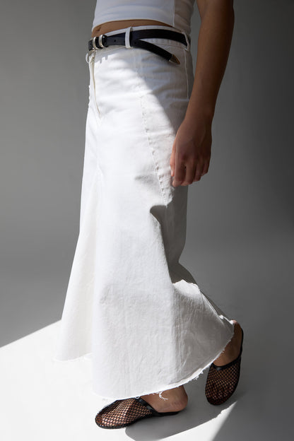 RAW HEM MIDI SKIRT