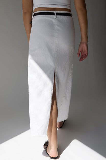 RAW HEM MIDI SKIRT
