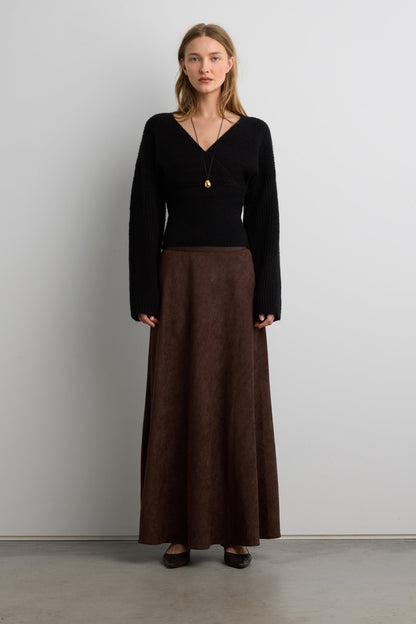 SUEDE EFFECT MIDI SKIRT