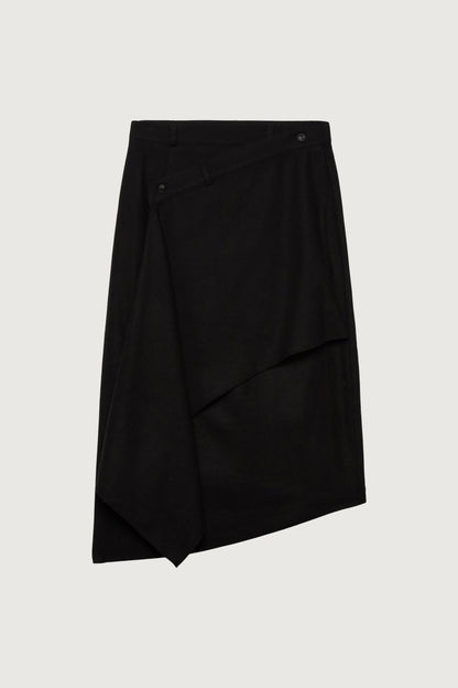 ASYMMETRICAL MIDI WRAP SKIRT