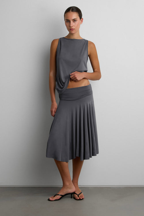 2-WAY RUCHED WAIST MIDI SKIRT