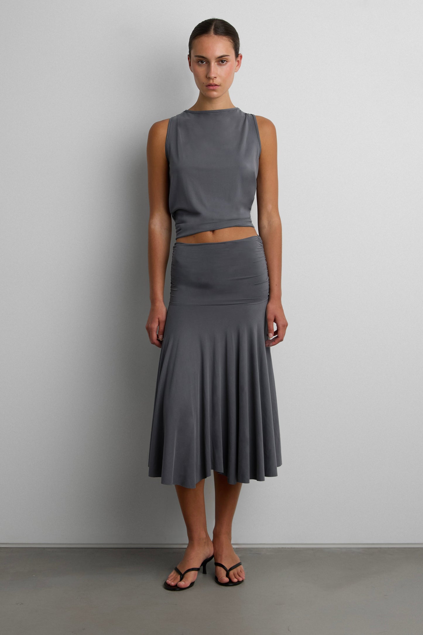 2-WAY RUCHED WAIST MIDI SKIRT