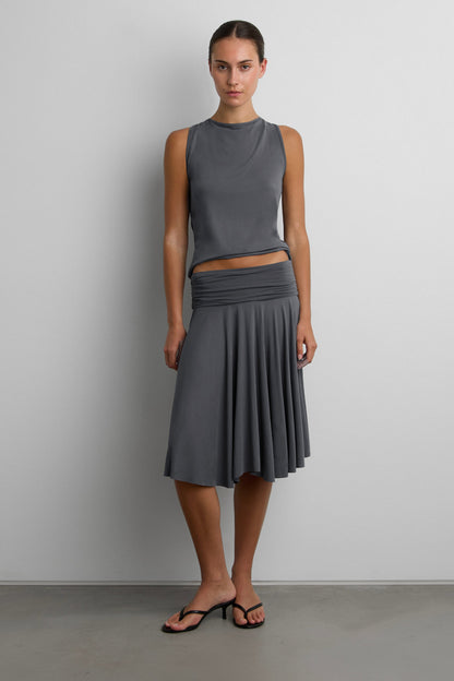 2-WAY RUCHED WAIST MIDI SKIRT