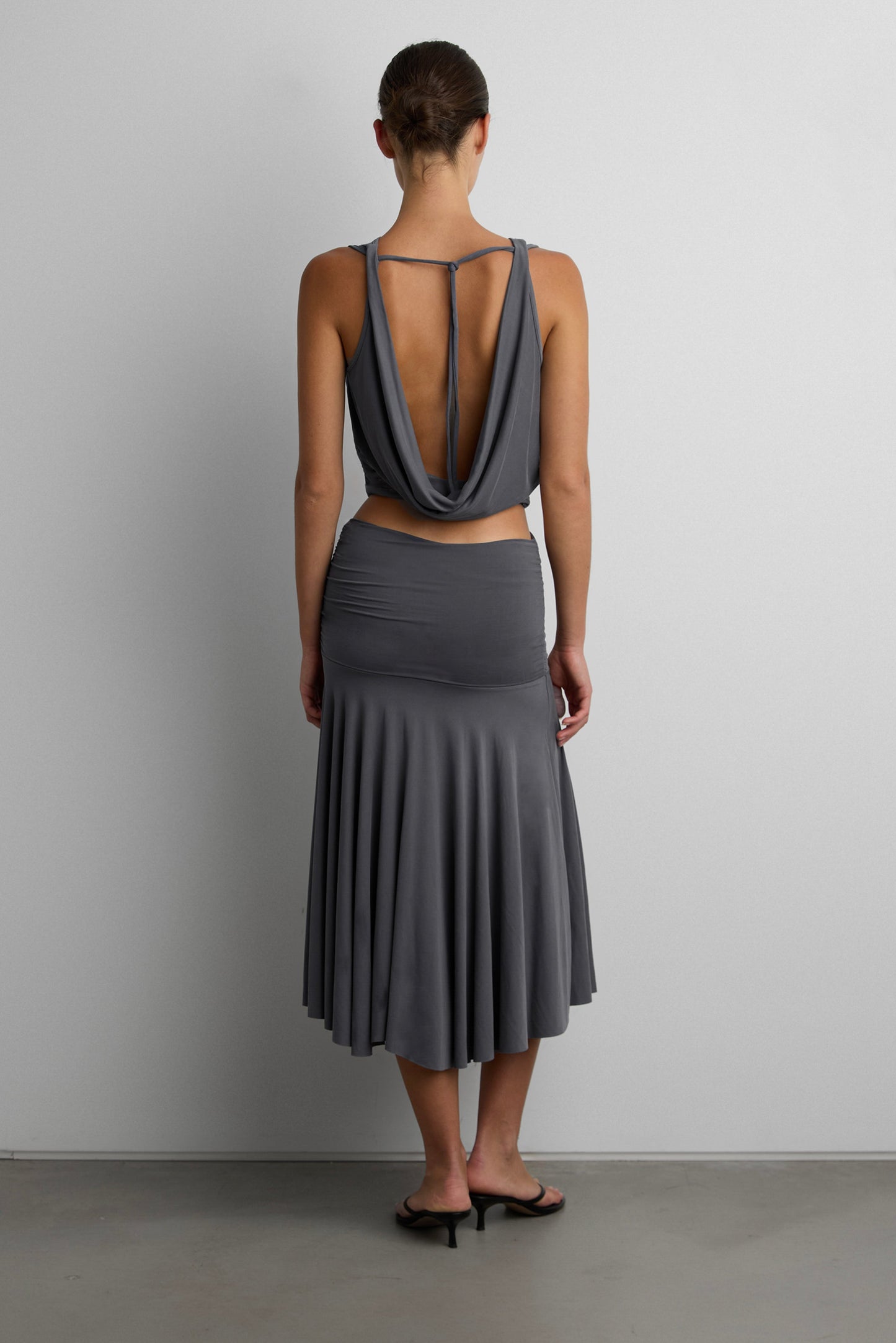 2-WAY RUCHED WAIST MIDI SKIRT