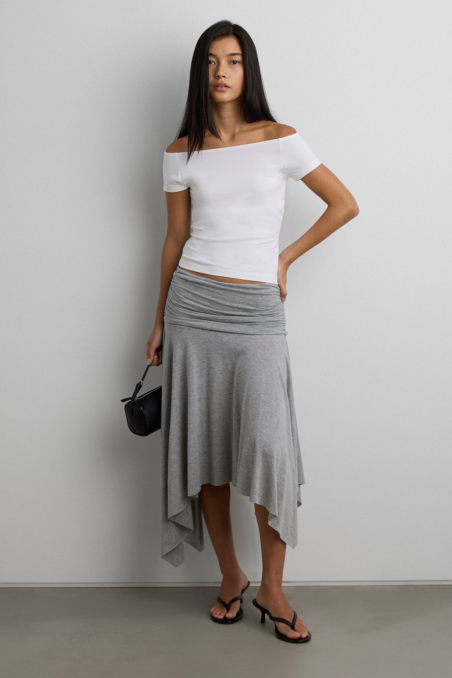 JERSEY MIDI SKIRT WITH SIDE RUCHING