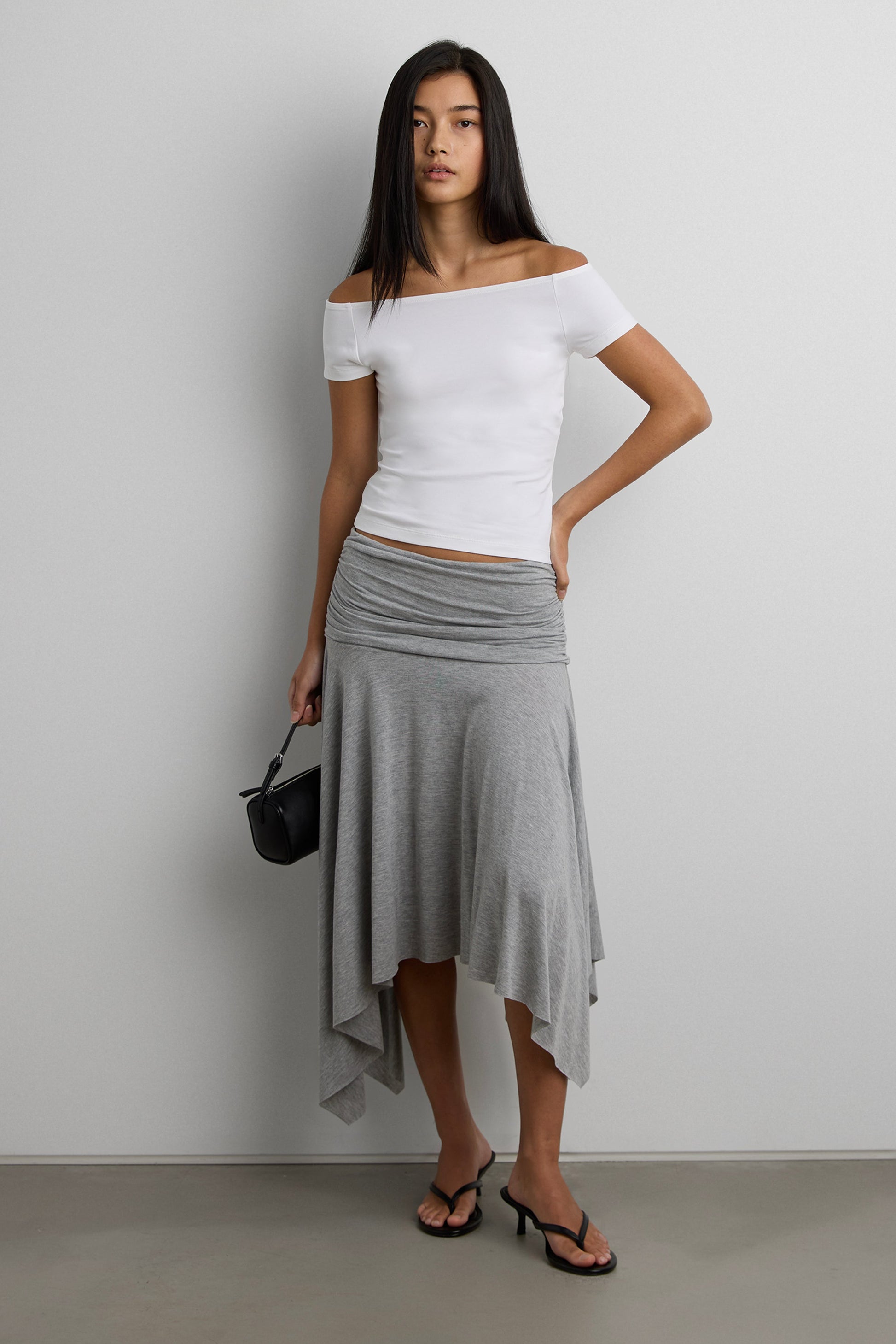 JERSEY MIDI SKIRT WITH SIDE RUCHING