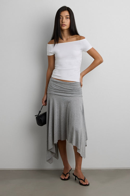 JERSEY MIDI SKIRT WITH SIDE RUCHING