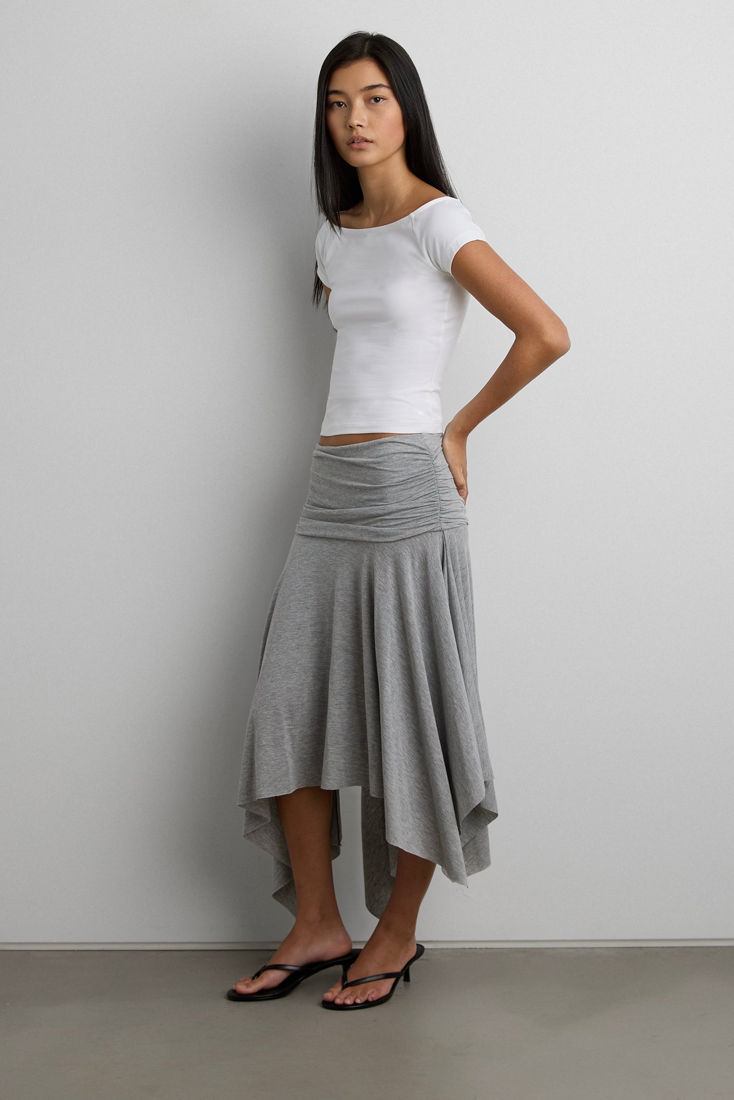 JERSEY MIDI SKIRT WITH SIDE RUCHING