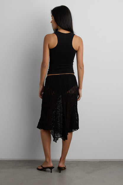 ASYMMETRICAL LACE MIDI SKIRT