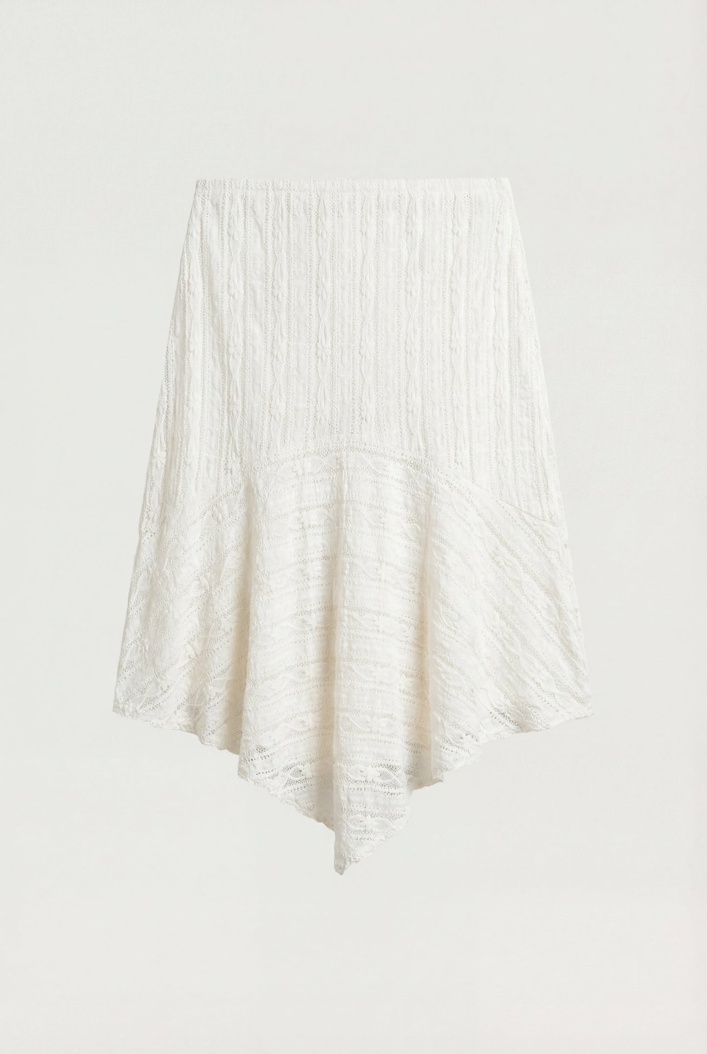 ASYMMETRICAL LACE MIDI SKIRT