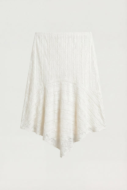 ASYMMETRICAL LACE MIDI SKIRT