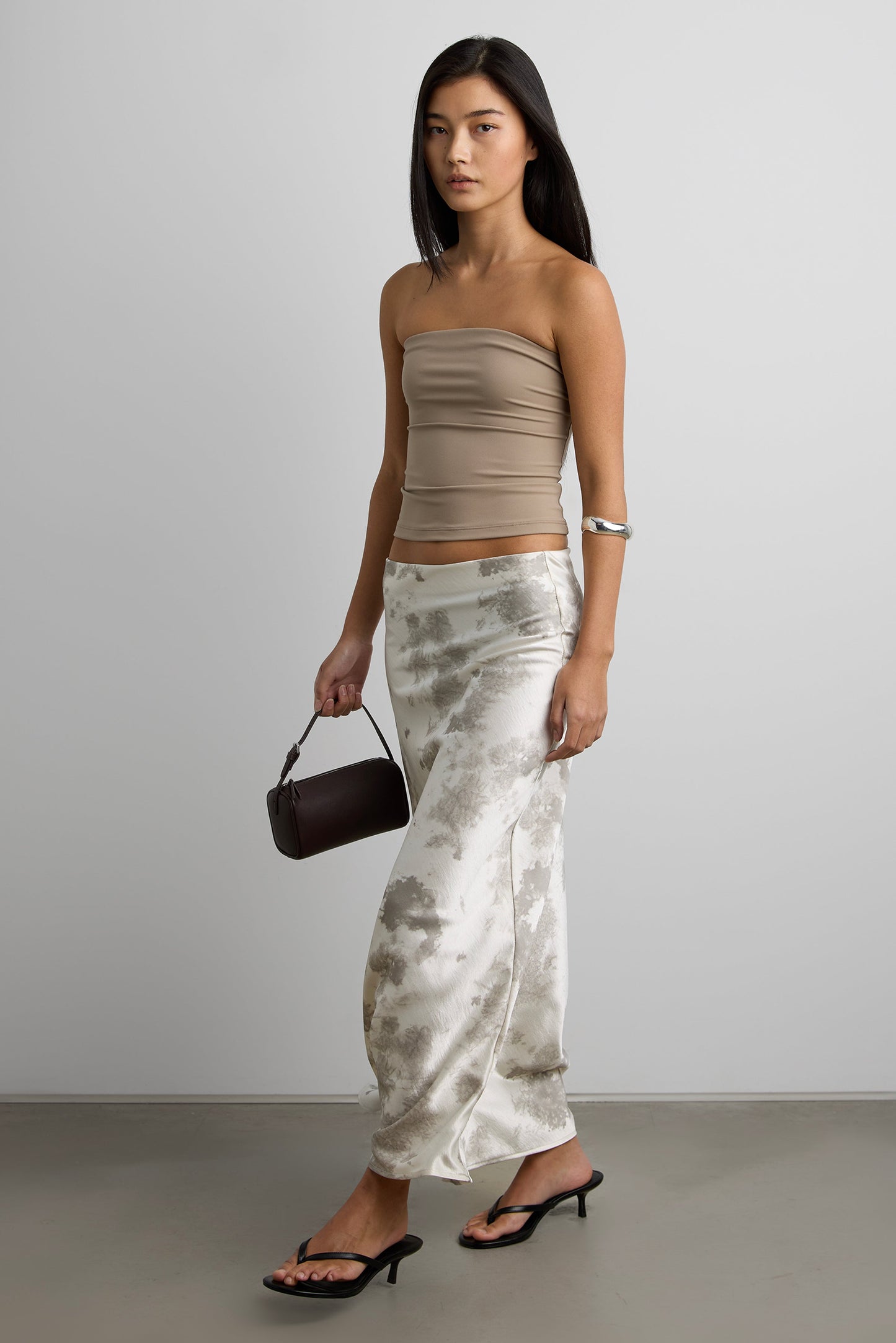 MARBLE PRINT SATIN MAXI SKIRT