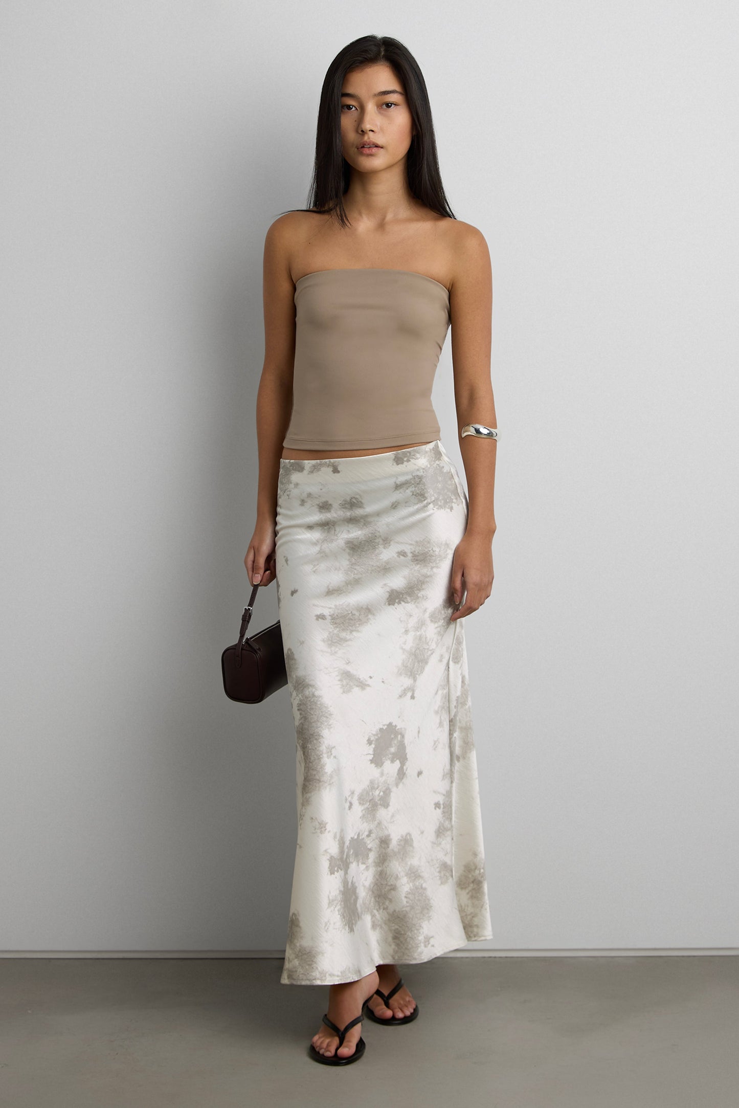 MARBLE PRINT SATIN MAXI SKIRT