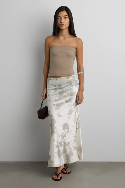 MARBLE PRINT SATIN MAXI SKIRT