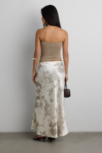 MARBLE PRINT SATIN MAXI SKIRT