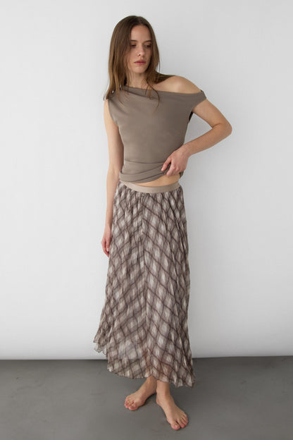PLAID PLEATED MAXI SKIRT