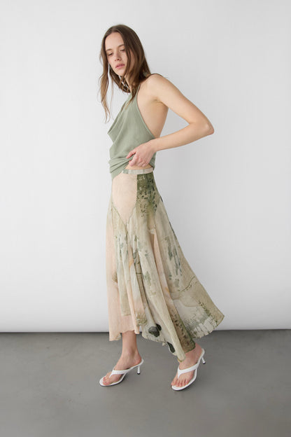 ABSTRACT PRINT MIDI SKIRT