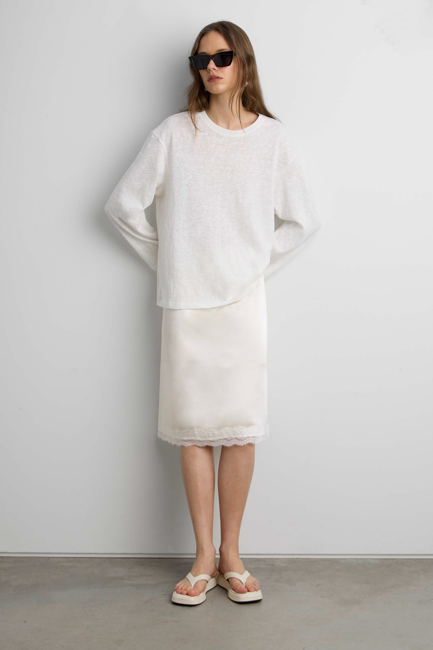 LACE TRIM MIDI SKIRT