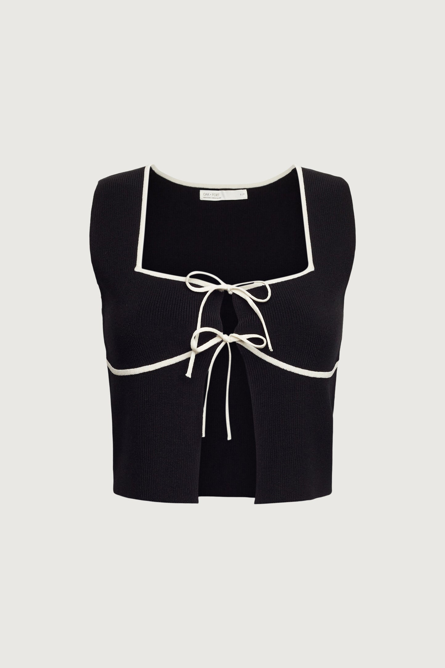 SQUARE NECK TIE FRONT KNIT TANK TOP