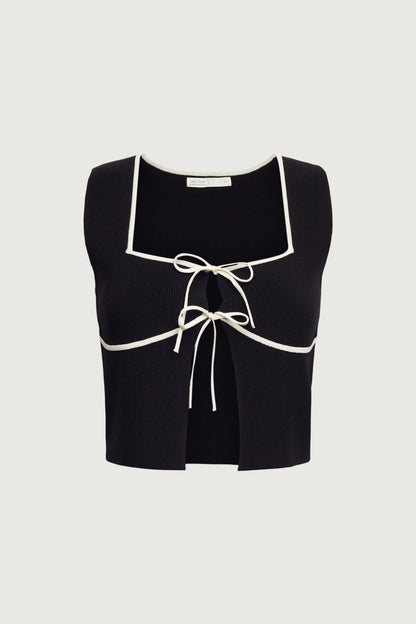 SQUARE NECK TIE FRONT KNIT TANK TOP