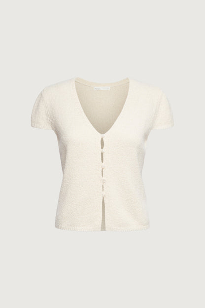 BUTTON FRONT CAP SLEEVE SWEATER
