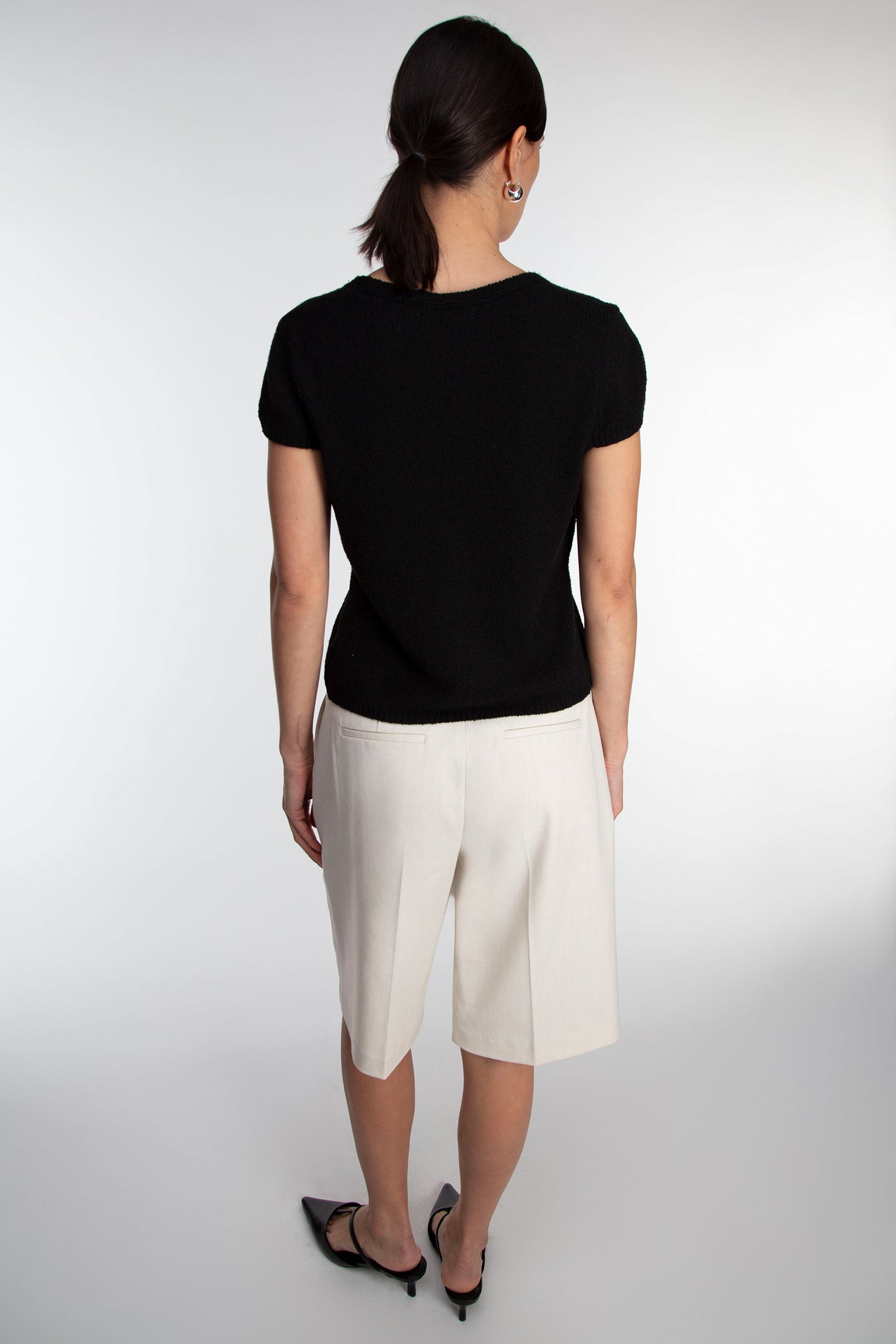 BUTTON FRONT CAP SLEEVE SWEATER