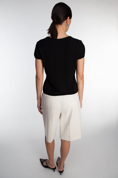 BUTTON FRONT CAP SLEEVE SWEATER