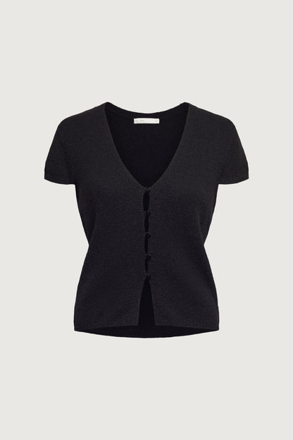 BUTTON FRONT CAP SLEEVE SWEATER