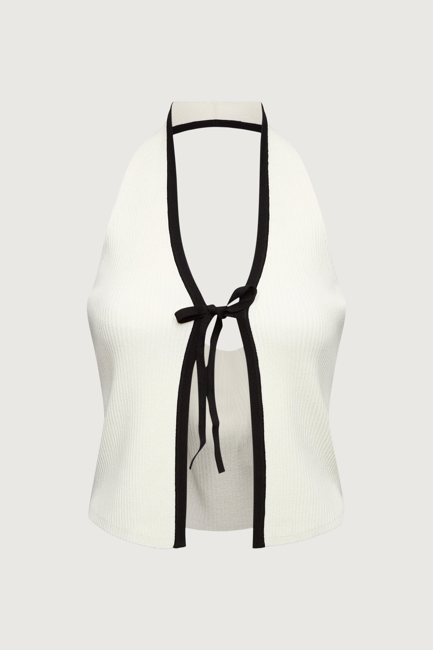KNIT HALTER TOP WITH CONTRAST BOW
