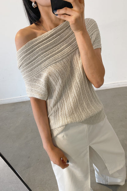 SLOUCHY OFF THE SHOULDER SHORT SLEEVE SWEATER