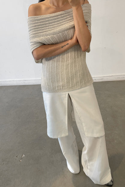 SLOUCHY OFF THE SHOULDER SHORT SLEEVE SWEATER