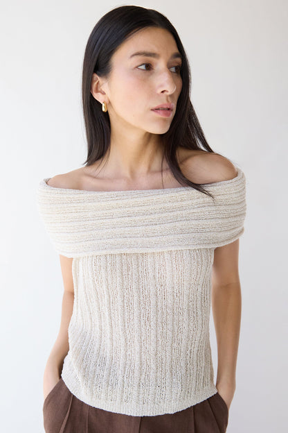 SLOUCHY OFF THE SHOULDER SHORT SLEEVE SWEATER