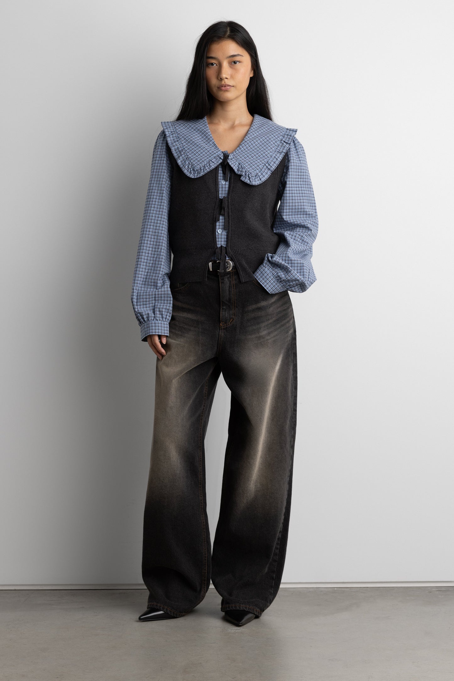 OPEN FRONT SWEATER VEST WITH TIES