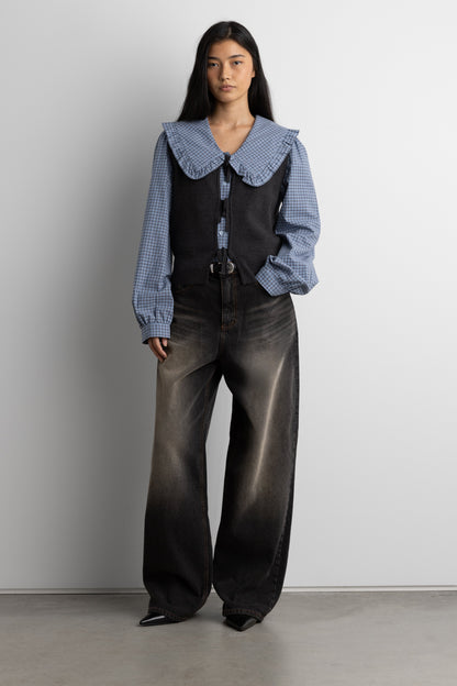 OPEN FRONT SWEATER VEST WITH TIES