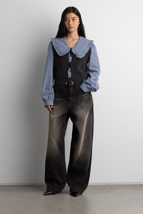 OPEN FRONT SWEATER VEST WITH TIES