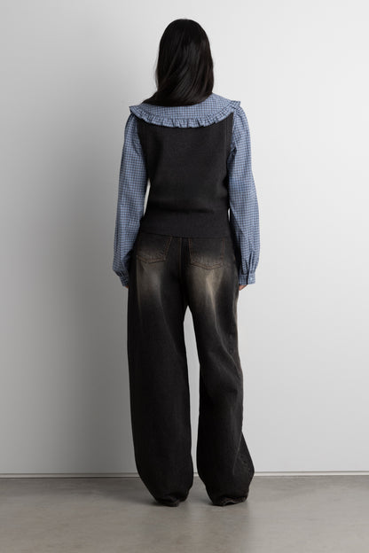 OPEN FRONT SWEATER VEST WITH TIES