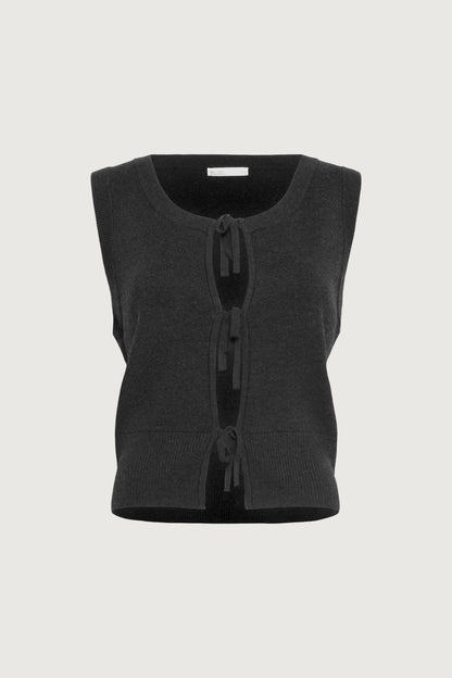 OPEN FRONT SWEATER VEST WITH TIES