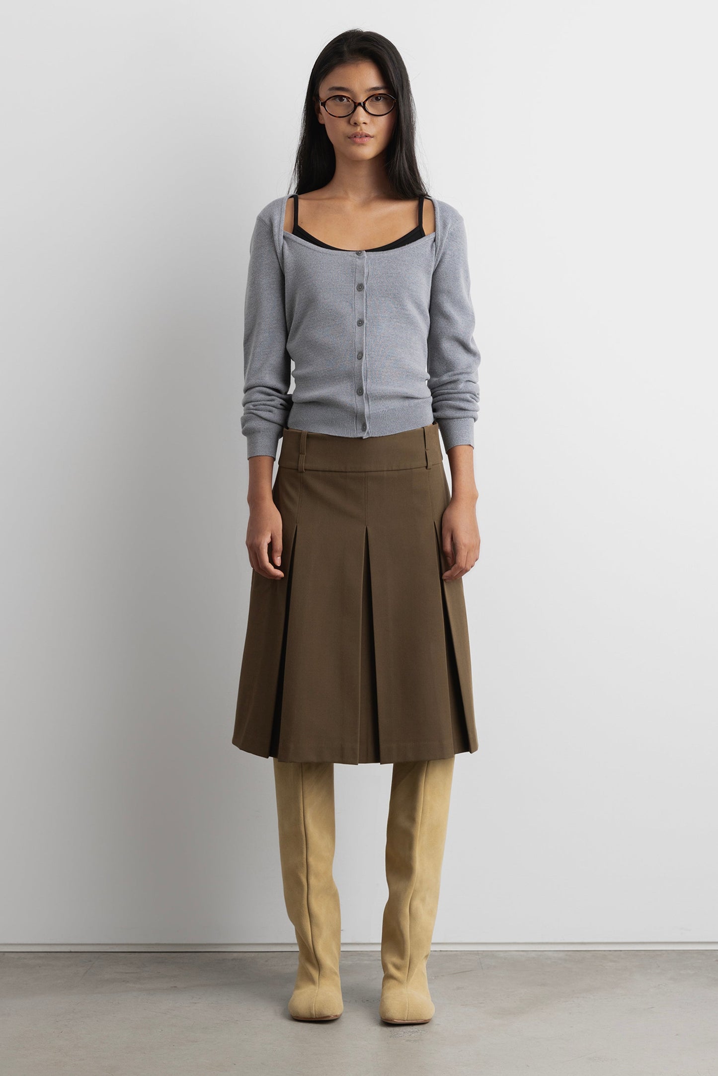 BUTTON FRONT SQUARE NECK SWEATER