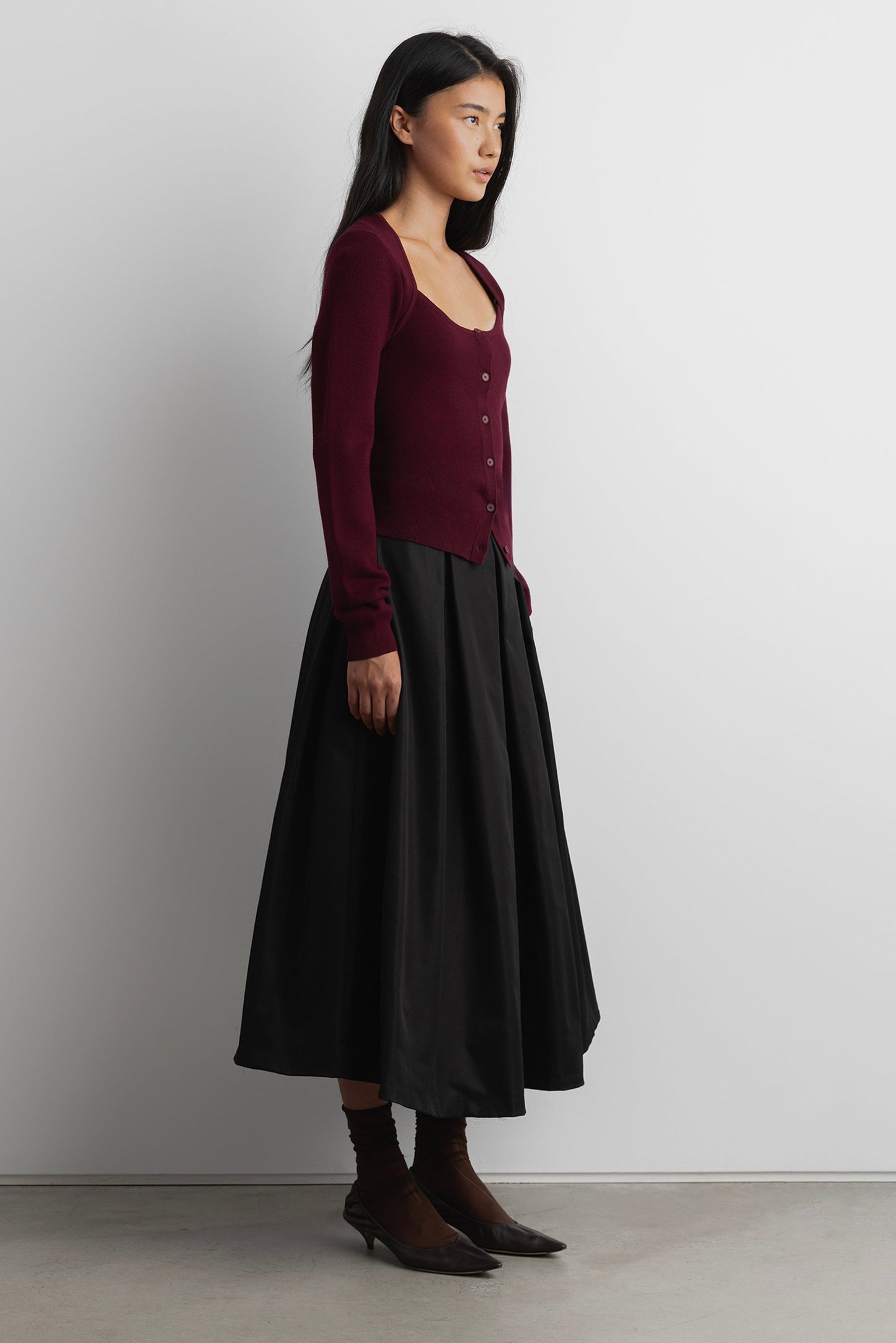 BUTTON FRONT SQUARE NECK SWEATER