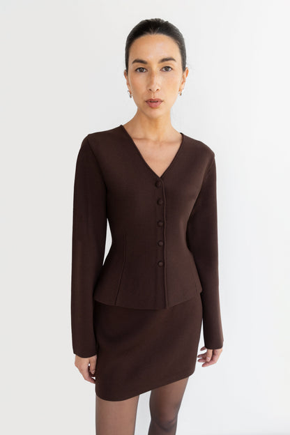 BUTTON FRONT PEPLUM SWEATER