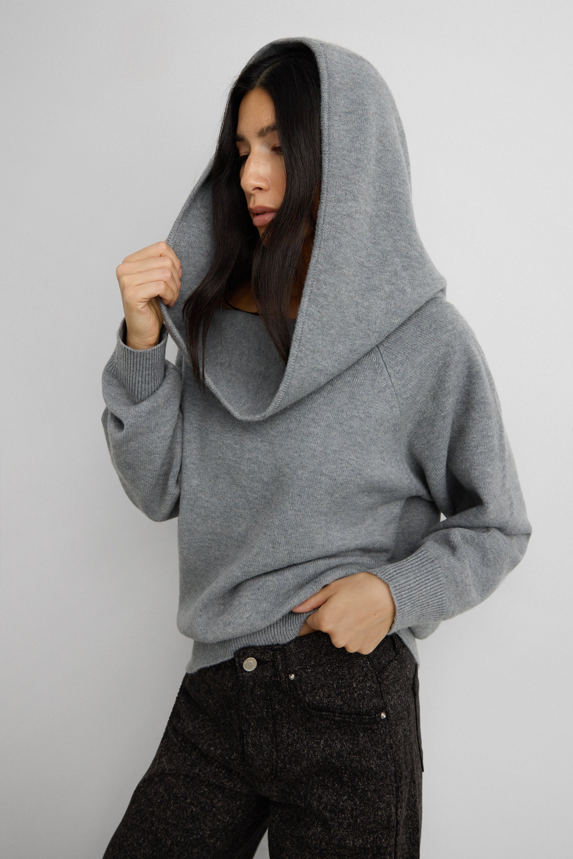 OFF THE SHOULDER SLOUCHY SWEATER HOODIE