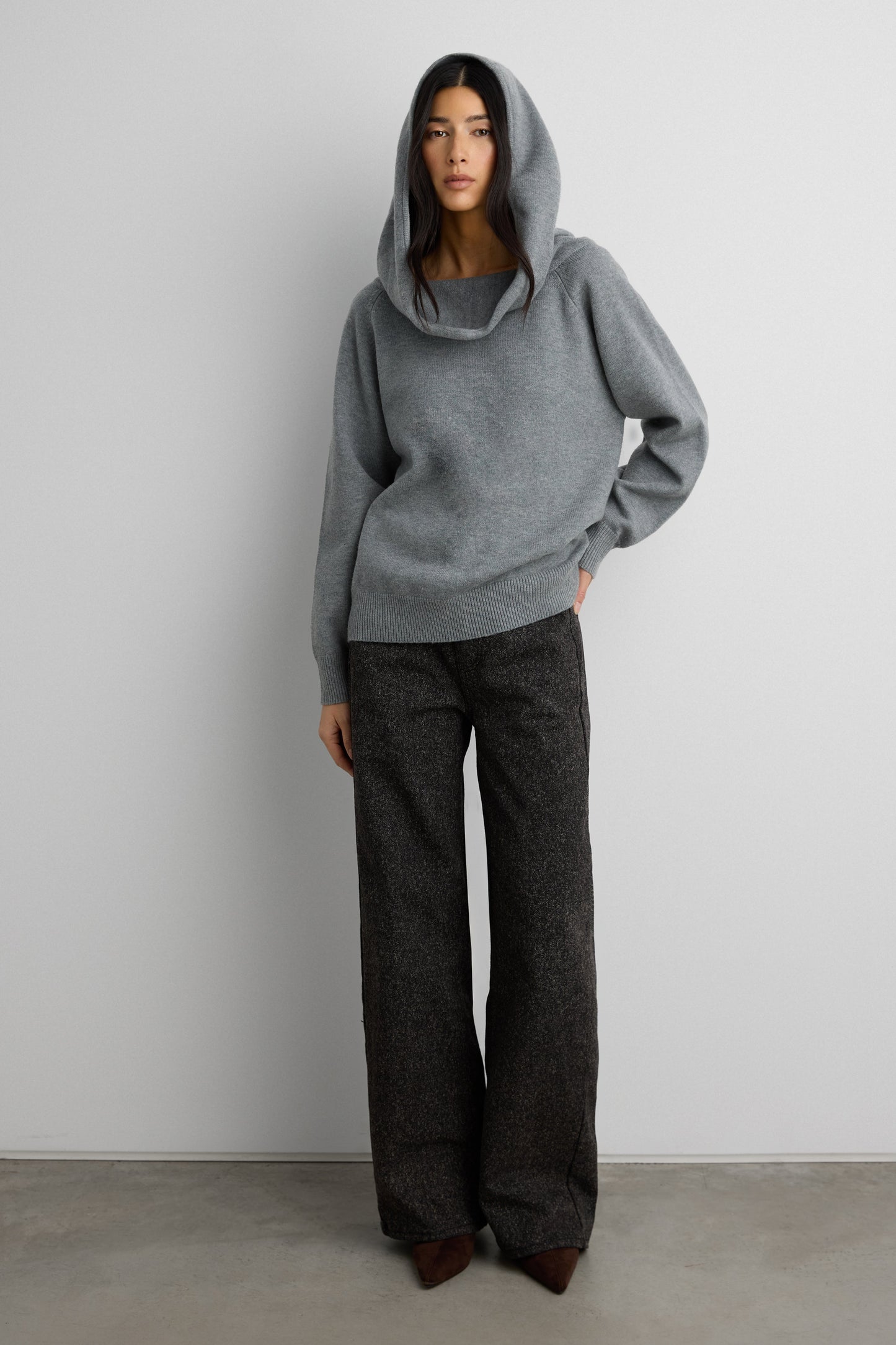OFF THE SHOULDER SLOUCHY SWEATER HOODIE