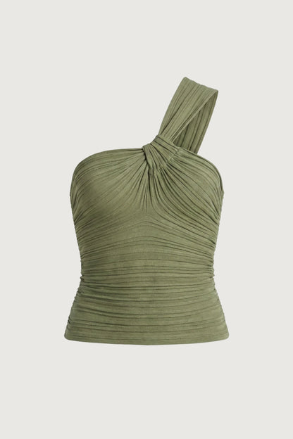 KNIT ONE SHOULDER TWIST FRONT TANK