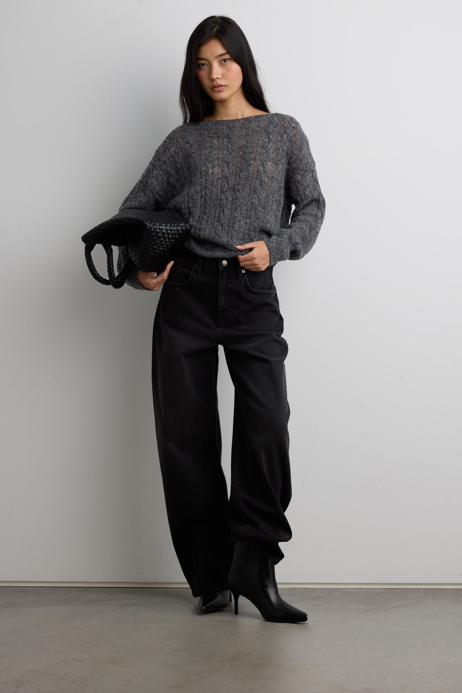 WOOL-BLEND CABLE KNIT SWEATER