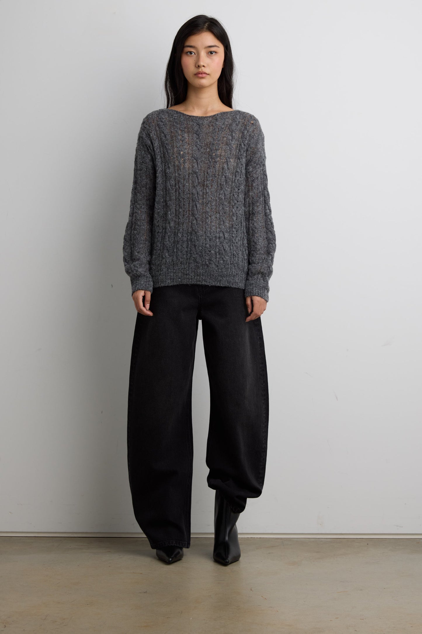 WOOL-BLEND CABLE KNIT SWEATER