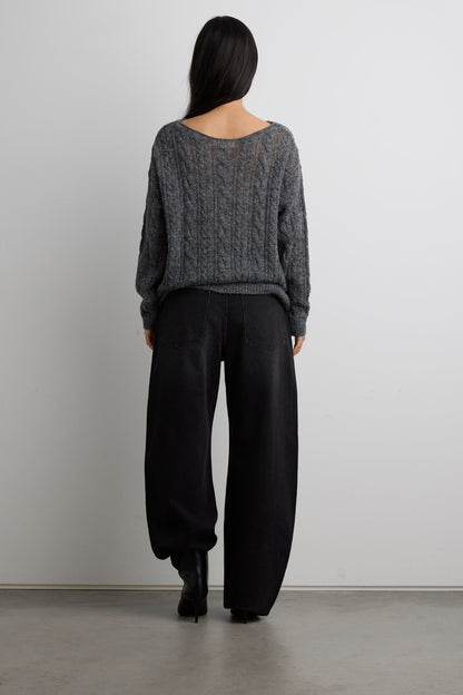 WOOL-BLEND CABLE KNIT SWEATER