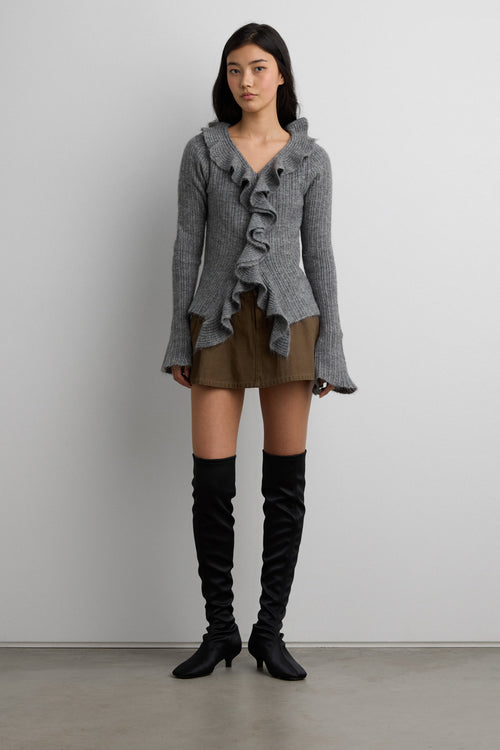 RUFFLED V-NECK SWEATER